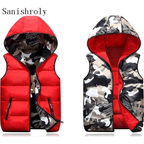 Double Side Wear 4XL Women Hooded Winter Camouflage Vests Thicken Down Cotton Vest Sleeveless Padded Jacket Lady Short Waistcoat