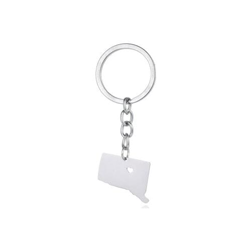 Elfin New Stainless Steel Connecticut Map Keychain Silver Color Car Bag Connecticut Keyring Map Jewellery Gift