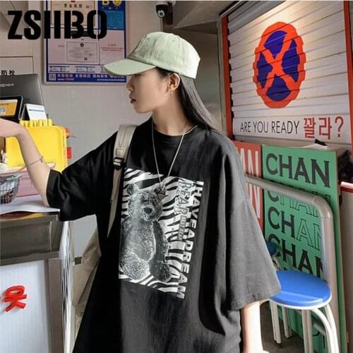 College Wind Street Hot Loose Basic Printed All Match Oversize Sale Women Female Short Sleeve Top T-shirts clothes vintage bar