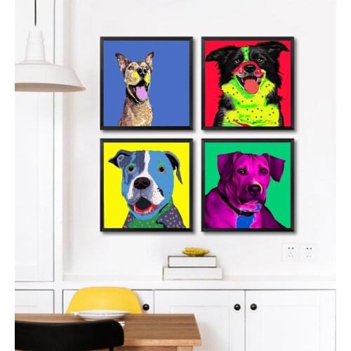 Dogs Paintings Popart Canvas Posters and Prints Dog Lovers Gifts , Colorful Dog Drawing Popart Wall Art Pictures Pet Shop Decor