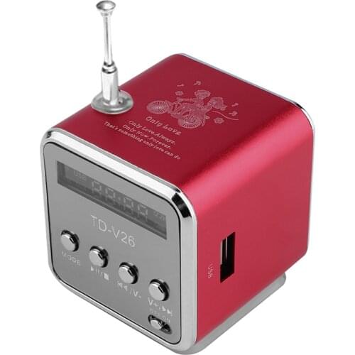 Portable Aluminum Alloy TD-V26 Mini Speaker Portable Digital LCD Sound Micro SD/TF FM Radio Music Stereo Loudspeaker for Laptop
