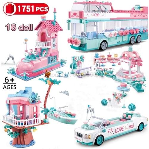 Princess Pink Castle Building Blocks Toys For Girls Friends Serise City Wedding Party Bus Car Bricks Kids Toy For Children Gifts