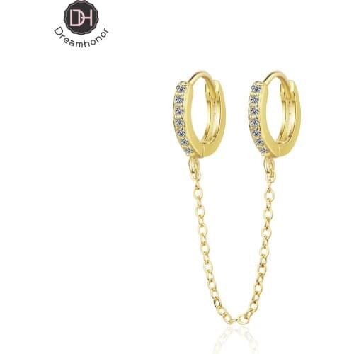 Dreamhonor Korean Personality 925 Sterling Silver Double Pierced Conjoined Earrings Ear Buckle Female Earrings Jewelry