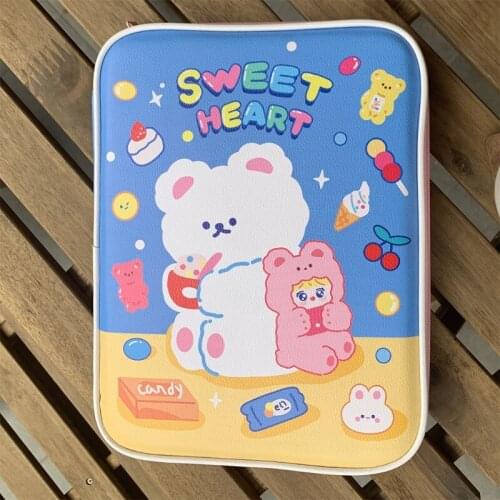 Korean Cartoon Laptop Faux Leather Sleeve Carrying Case Tablet Cover Pouch Zipper Bag 9.7-11 Inch Notebook Organizer