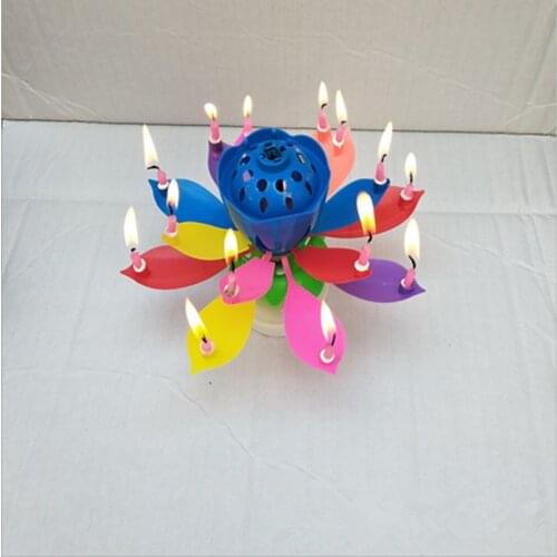 Lotus with double Flower rotating disk Birthdays Cake Decorating Supplies DIY 14 Candles Lamp Musical Cake Accessories