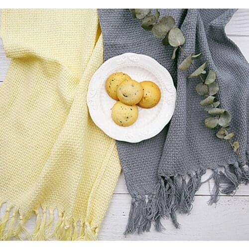 Meking Photography Props Pure Color Elegant Woven Tablecloth Decoration Covering With Tassel Party