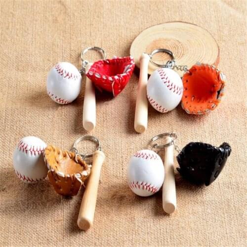 Mini Three-piece Baseball glove wooden bat keychain sports Car Key Chain Key Ring Gift For Man Women B166