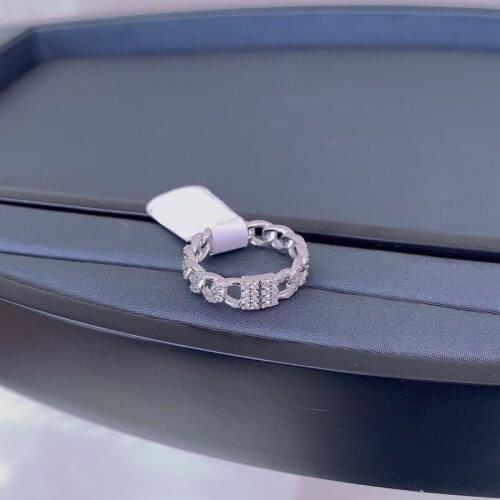 Brand 1:1High Quality Fahsion Ring White Link Chain Ring Micro Paved AAA Zirconia Women Luxury Brand Party Jewelry