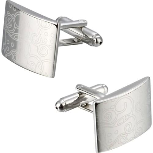 Fashion square laser silvery metal decorative pattern cufflinks French men jewelry shirt cuff links
