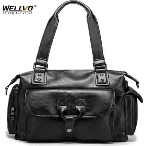 Man Travel Bag Large Capacity Hand Luggage Black Leather Shoulder Crossbody Bag Weekend Outdoor Business Sac De Voyage XA212C