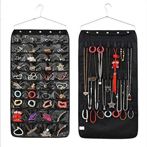 New 40 Pocket Double Sided Hanging Jewelry Organizer Bracelet Earring Ring Pouch Holder Hang Hook Bag