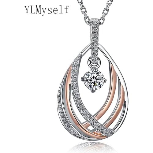 White and Rose gold 2 tone color water drop shape crystal pendant necklace kolye pingente elegant pendants beautiful jewelry