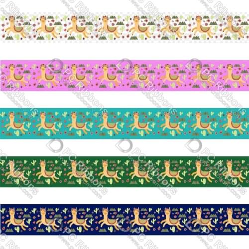Custom Alpaca 9-75mm printed grosgrain ribbon/16mm printed elastic foe ribbons DIY hair bows Sewing webbing 50 yards
