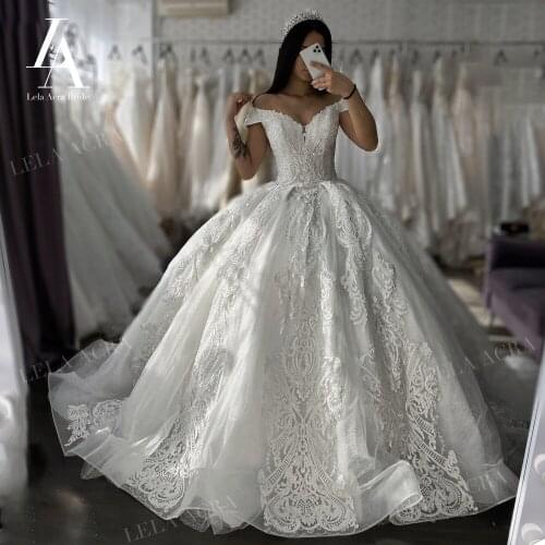 Luxury Lace Wedding Dresses 2021 Appliques Beaded Ball Gown Bridal Princess Vestido De Novia LelaAcra LI46 Plus Size Party Dress