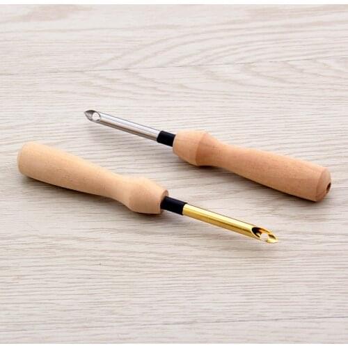1Pc Wooden Handle Knitting Embroidery Pen Weaving Sewing Felting Craft Punch Needle Threader Set DIY Tool Sewing Accessories