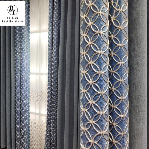 2021 New Modern Minimalist Living Room Gold Silk Chenille Stitching Embroidered Curtain Bedroom Curtain Product Customization