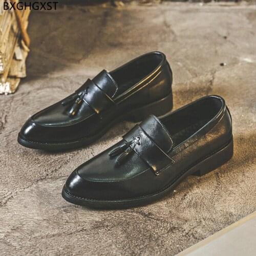 Italian Leather Pointed Shoes Men New 2021 Black Penny Loafers Men Dress Shoes Brown Office Shoes Men Zapatos Hombre Chaussure