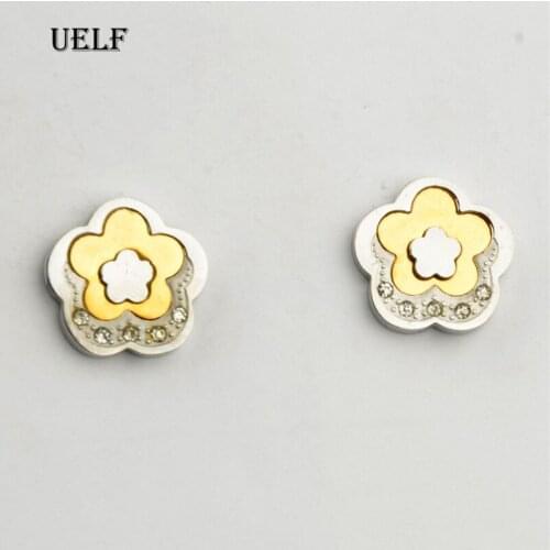Uelf Fashion Women Statement Crystal Stud Earrings for Women Plum Flower Stainless Steel Earrings