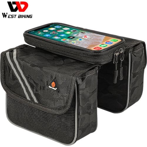 WEST BIKING Touch Screen Bicycle Bag 6.5 Inch Phone Rainproof Reflective Front Frame Top Tube Cycling Pouch Double MTB Rode Bike