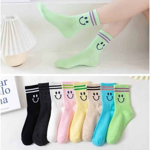 Japanese Kawaii New Cute Big Smiley Face Women Socks Parallel Bar Happy Funny Socks Fashion Harajuku Multicolor Korean Style Sox