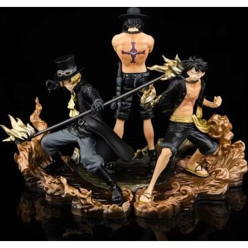 Japan Cartoons Q Version Anime One Piecea Three Brothers Monkey D. Luffy PortgasD Ace Sabo Primary Color/Black Gold Figurine