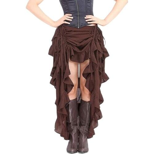 Womens Gothic Steampunk Skirt Victorian High-Low Bustle Pirates Cosplay Costume For Halloween