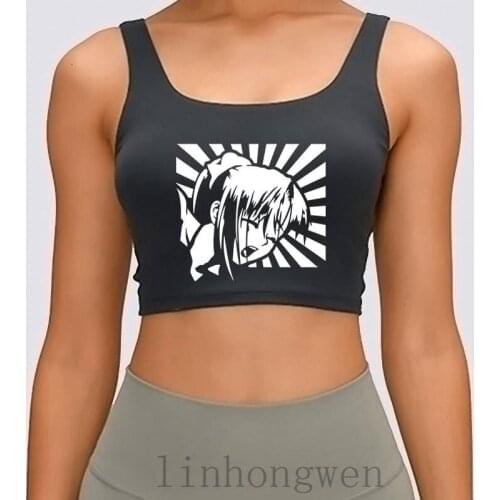 Hentai Women Tank Top Designing Casual Summer Kawaii Sunlight Round Collar Basic Solid Crop Top