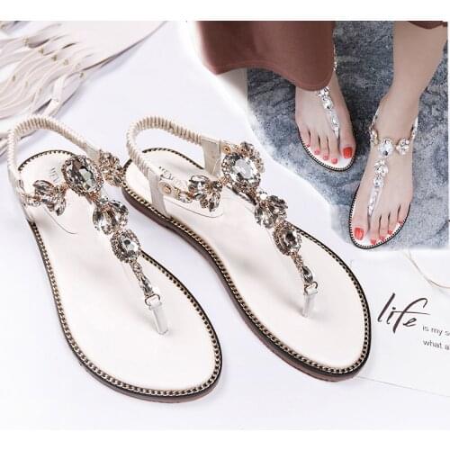 Koovan Womens Flat Sandals 2019 New Female Diamond Beach Footwear Roman Shoes Slope With Bohemian Anti-skid Flip-flops