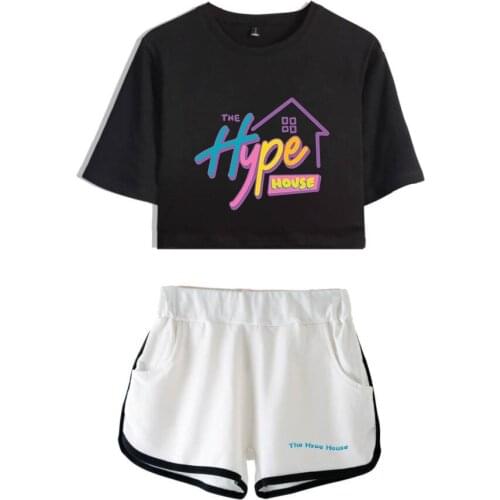 The Hype House Two Piece Set Sport suit Short Sleeve Crop Top + Shorts Sweat Suits Women Tracksuit Two Piece Outfits