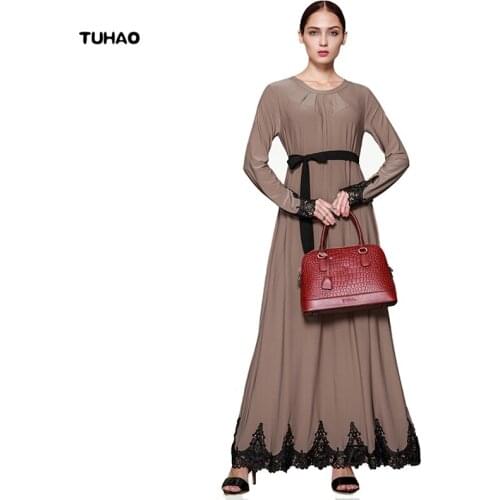 TUHAO Vintage Middle East Womens Dress Maxi Patchwork Lace Long Muslim Dresses Autumn Loose Floor Length Robes Femme CM01