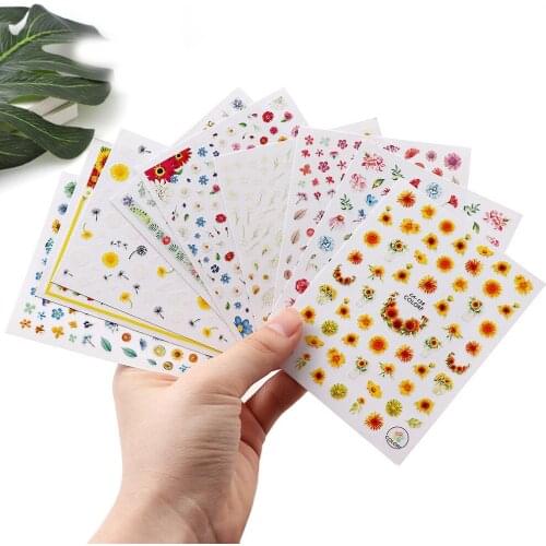 1Pc Ultra-thin 3D Yellow Sunflower Dandelion Colorful Flower Nail Sticker Stereoscopic Self-Adhesive Nail Sticker Decoration