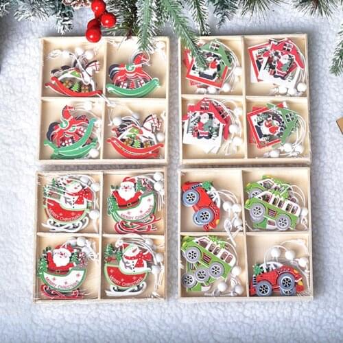 12PCS Wooden Painted Train Heads Hanging Pendant For Christmas Tree Showcase New Year Store Window Xmas Hanging Ornament
