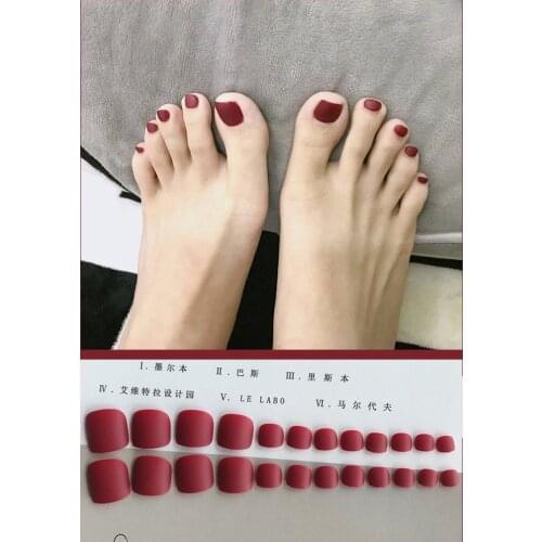 24pcs Black Red Plastic Matte False Toe Nails Silver Mirror White Mix Match Nail Tips Star Diamond Pattern Wide Nail Art Beauty