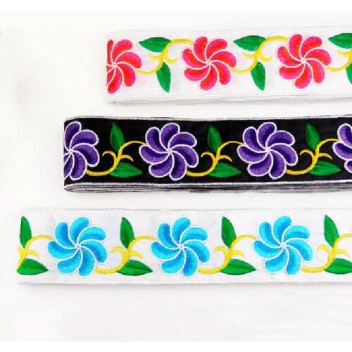 YACKALASI Cosplay Vintage Flower Lace Iron On Ribbon Lace National Folk Ethnic Embroidery Colored Braid Trims Band 5.8CM