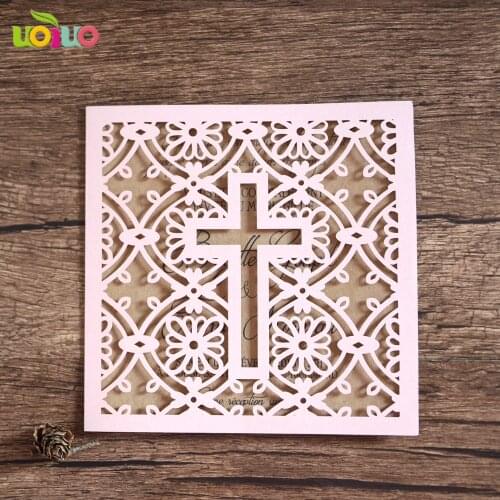 50 pearl paper laser cut Baptism invitations Cross paper invitations for baptism, pink laser cut baptism invitation cards