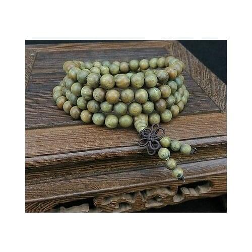 8mm Tibetan Buddhism 108 Green sandalwood Prayer Bead Mala Necklace