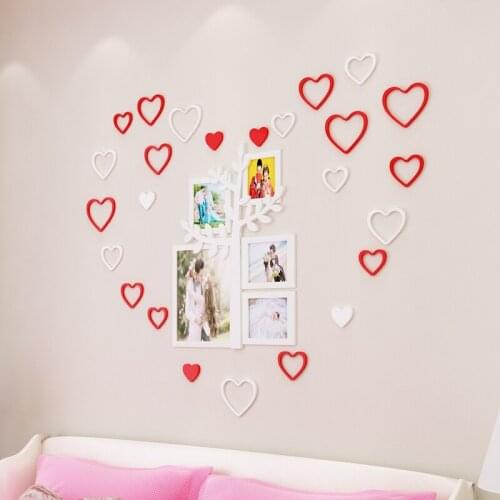 Crystal Heart Shape Acrylic Wall Stickers For Living room Home decor Kids room Wall stickers 6 sets/lot Multi color