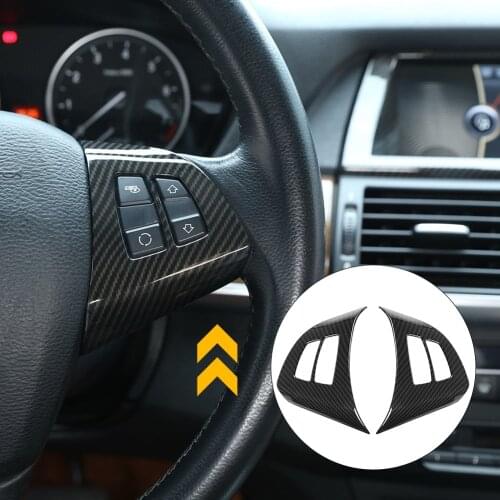 2pcs Carbon Fiber Car Styling Steering Wheel Button Decoration Cover Trim Frame for BMW X5 E70 2013 2014 2015 2016 2017 2018