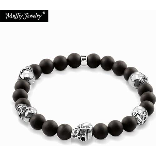 Black Skull Obsidian Beads Bracelet,TMS Style,DIY Bracelet, Good Jewelry For Men And Women,2017 Gift In 925 Sterling Silver