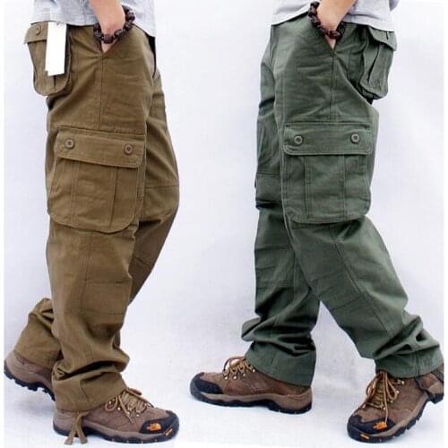 Mens Cargo Pants Mens Casual Multi Pockets Military Tactical Pants Men Outwear Straight Slacks Long Trousers Large Size 42 44