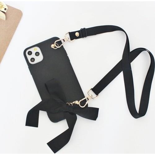 Crossbody Case For iPhone 11 12 Pro X Xr Xs Max 8 7 6s Plus Candy Color Bow Knot Soft TPU Shoulder Strap Necklace Lanyard Case