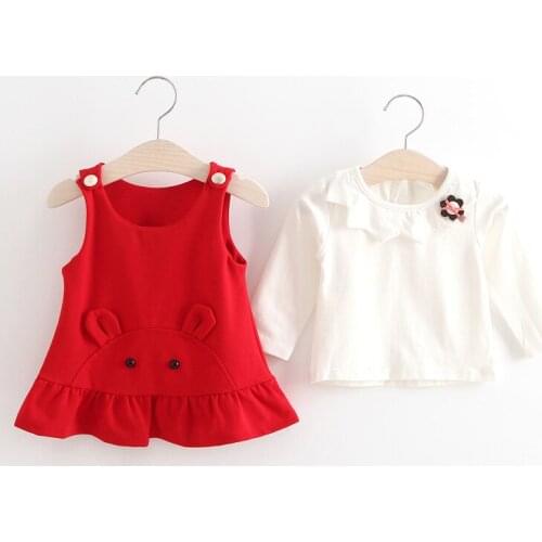 Children Vest Dresses with Long Sleeve T Shirts 2021 Autumn New Girl Mini Dresses Set Cartoon Rabbit