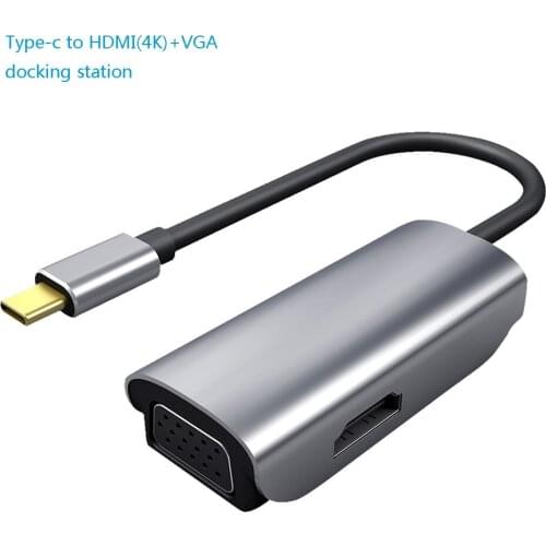 1 in 2 Type-c to HDMI(4K)+VGA converter docking station for Laptop,phone,table 1080P same frequency, 4K*2K for HDMI compatible