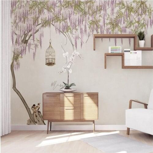 Beibehang Custom Photo Wallpaper 3D Mural Wall Sticker New Chinese Style Elegant Classical Wisteria Background papel de parede