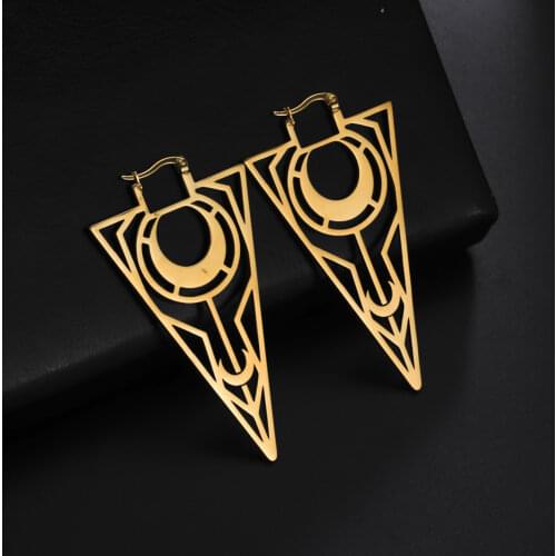 Hollow Pentagram Moon Dangle Drop Earrings For Women Vintage Stainless Steel Geometric Hoop Earrings Wicca Goth Punk Jewelry