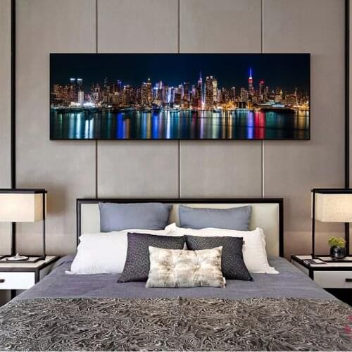 Skyline Of Manhattan Canvas Art Prints Night View Of New York City Posters And Prints Canvas Painting For Bed Room Cuadros Decor