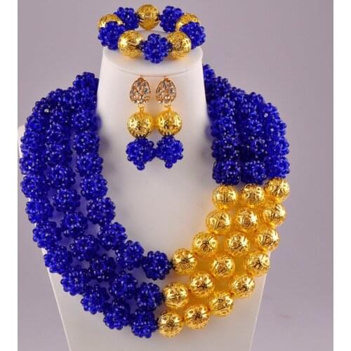 Ball Beaded Royal Blue African Beads Jewelry Set Nigerian Wedding Necklace Sets Crystal Bridal Jewelry Sets
