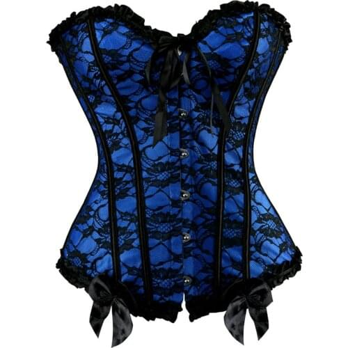 Caudatus corsets and bustiers victorian fashion lace up flower print gothic corselet vintage corset plus size corset sexy blue