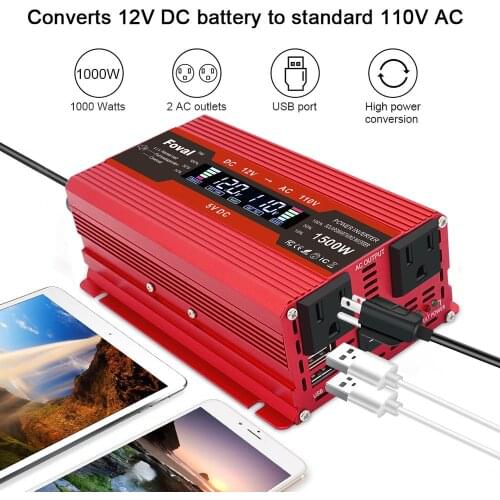 LCD power inverter DC 12V to AC 110V 100V 1500W/2000W/2600W voltage converter transformer dual US socket auto accessories