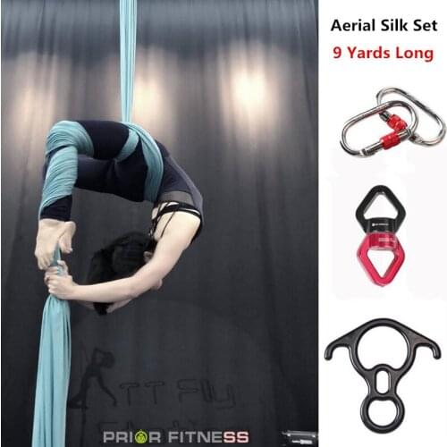 Prior Fitness Top Quality 9Yards/8.2m Low Stretch yoga Aerial Silks Full Set for Acrobatic Flying Dance Nylon aerial silk swing